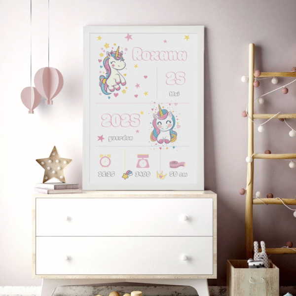 Cadeau de Naissance Personnalisée "Licorne Enchantée" – Cadre Inclus