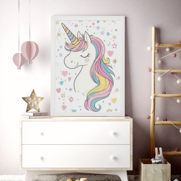 Affiche Décorative "Licorne Étincelante" – Cadre Inclus