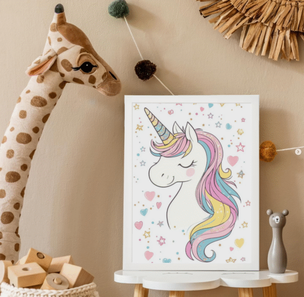 Affiche Décorative "Licorne Étincelante" – Cadre Inclus
