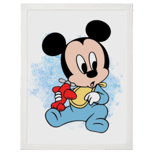 Affiche décorative Mickey bébé avec avion rouge cadre blanc décoration garçon
