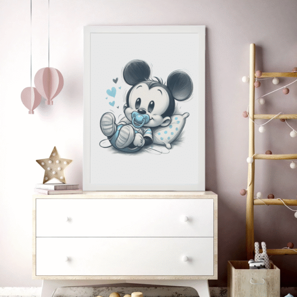 Affiche Décorative "Bébé Mickey Tétine" – Cadre Inclus