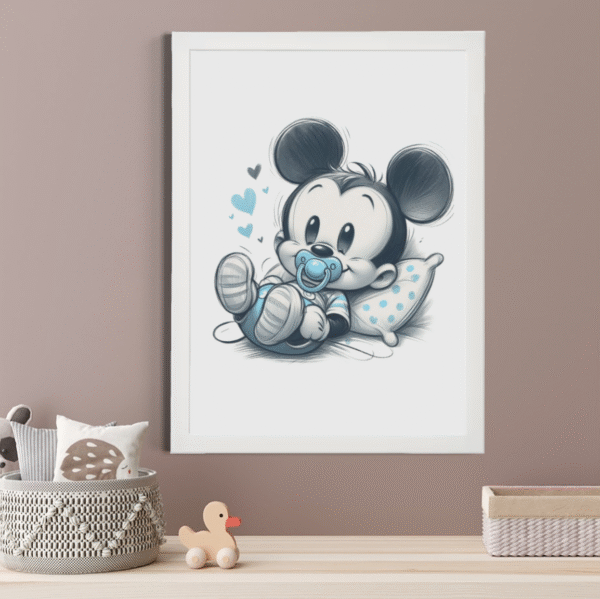 Idée cadeau pour un tableau naissance personnalisé garçon - Décoration Mickey bleu et gris Suisse