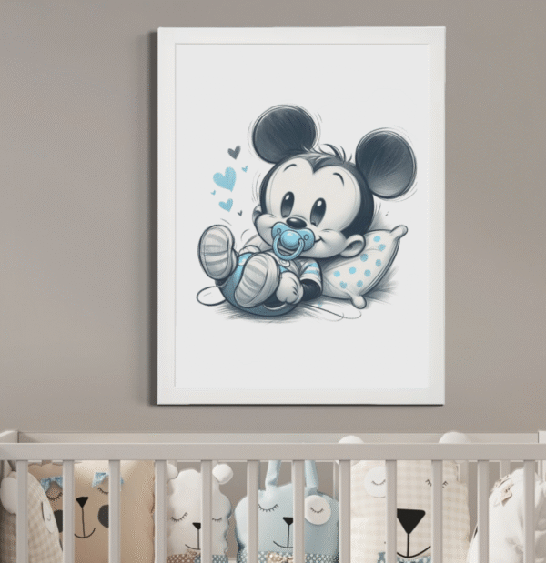 Affiche Décorative "Bébé Mickey Tétine" – Cadre Inclus