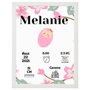 Affiche naissance personnalisée Mélanie fleurs cerisier