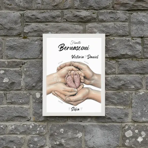 FamilleBlanc_Pierre Tableau naissance personnalisé famille main et pied