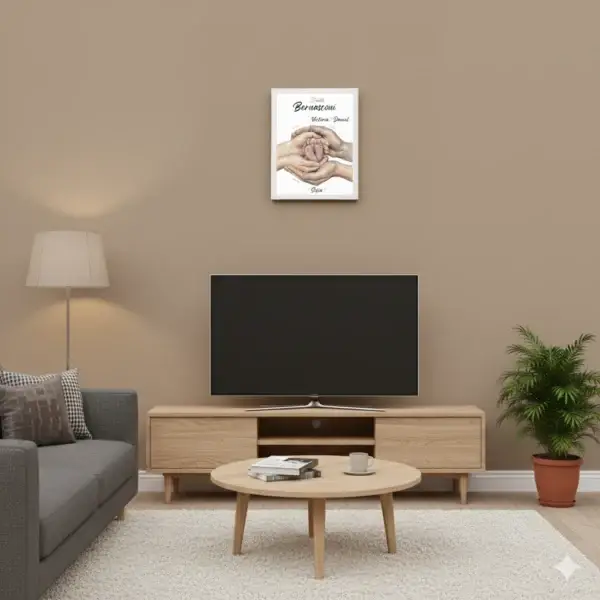 FamilleBlanc_Salon_Beige Tableau naissance personnalisé famille main et pied