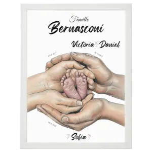 Tableau naissance personnalisé famille main et pied