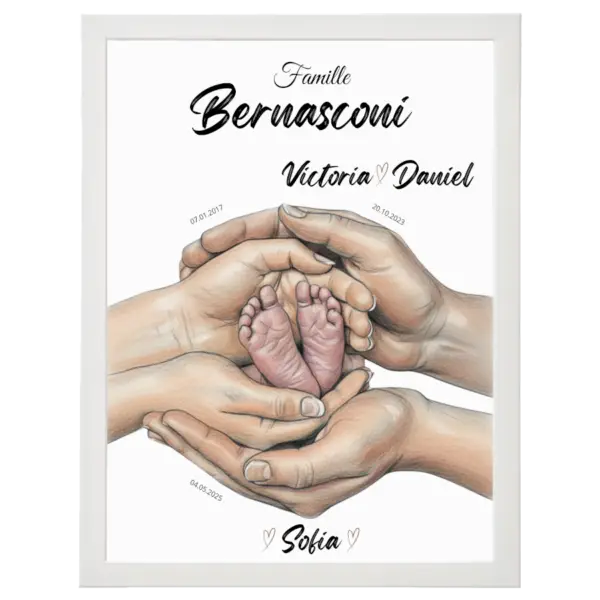 FamilleCadreBlanc Tableau naissance personnalisé famille main et pied