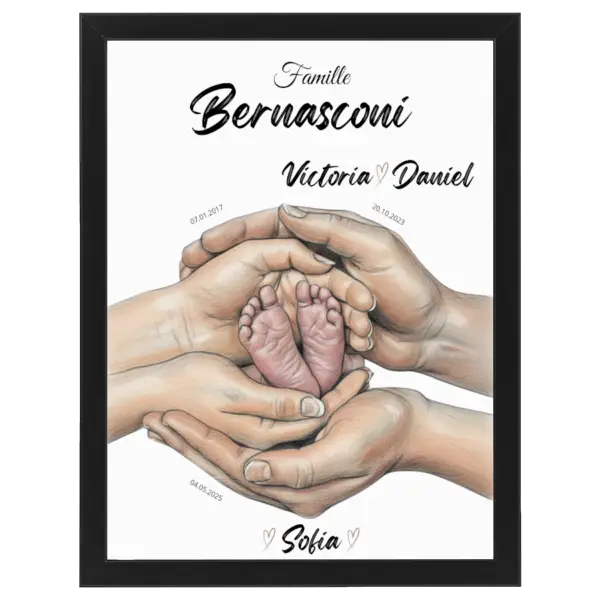 FamilleCadreNoir Tableau naissance personnalisé famille main et pied