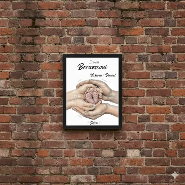 Famillenoir_brique Tableau naissance personnalisé famille main et pied